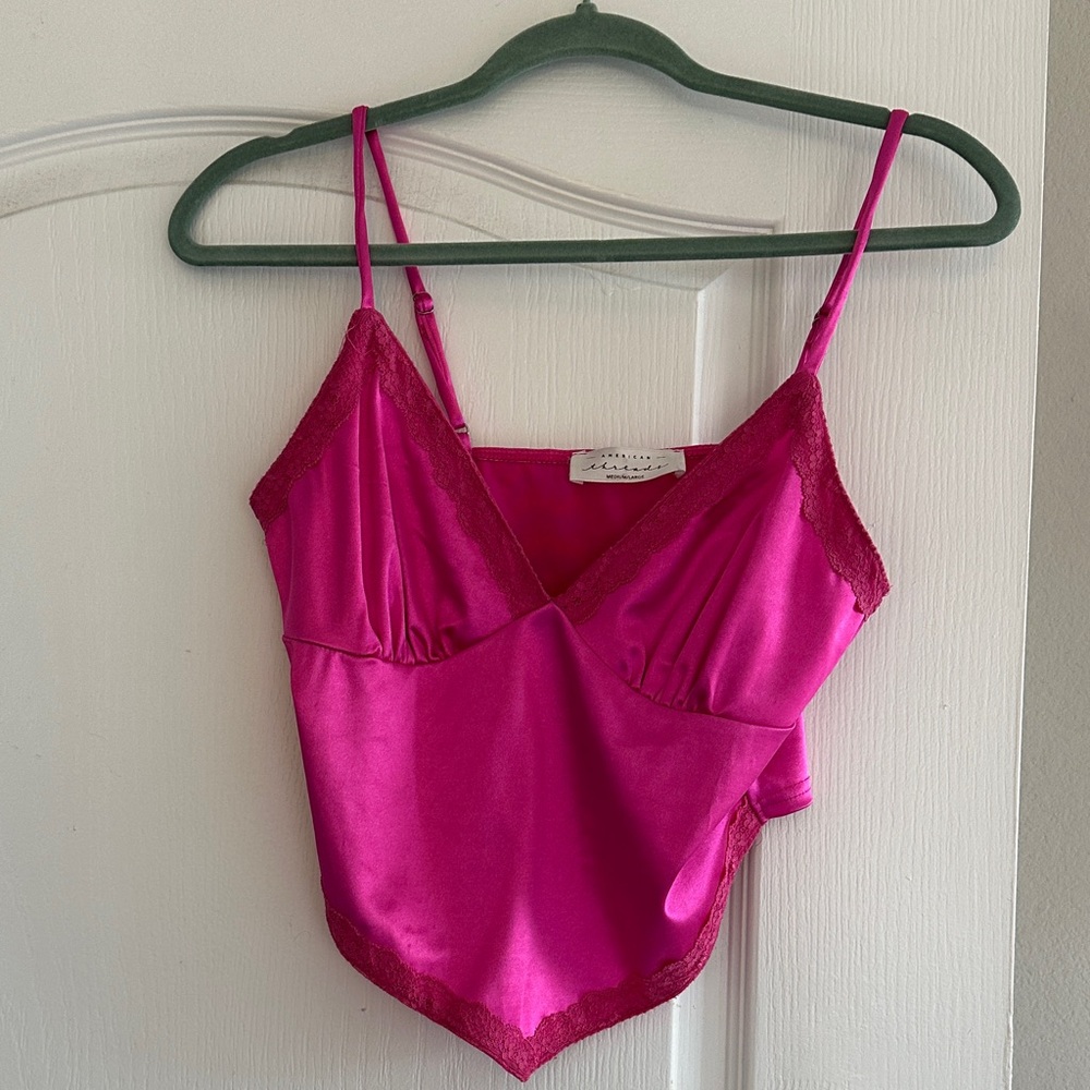 American Threads Hot Pink Satin Lace Trim Camisole